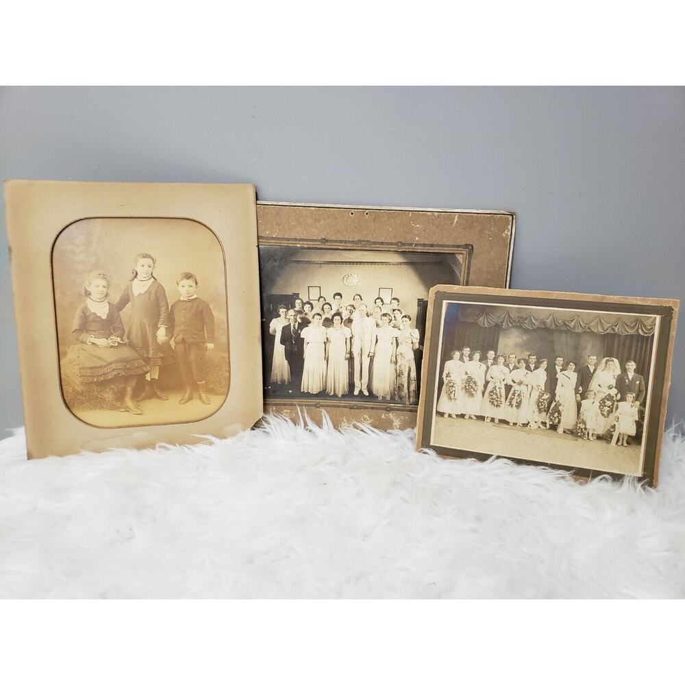 3 Beautiful Antique Framed Wedding Bridal Photograph Picture Family Bride Groom